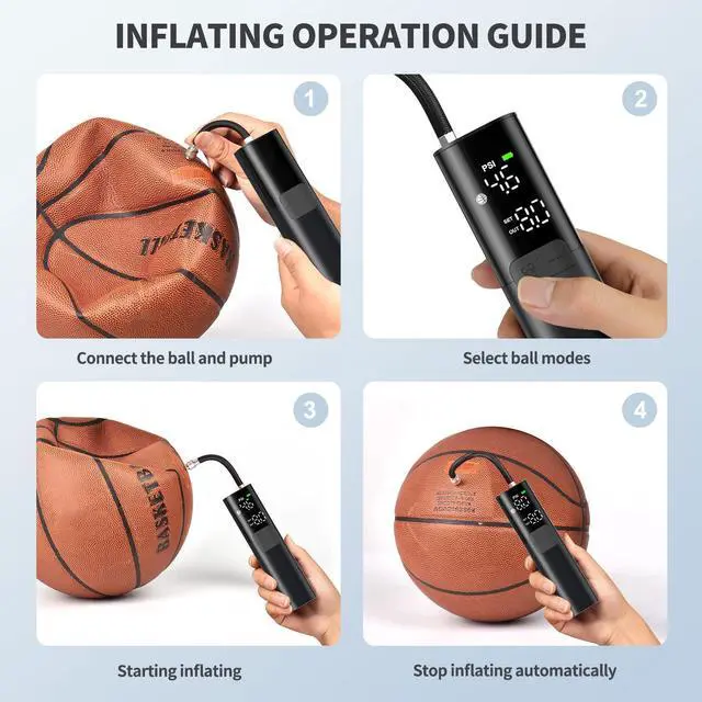 Alt view image 10 of 12 - MY01 Electric Ball Pump with Inflation & Deflation, Accurate Pressure Gauge and 4 Preset Modes, Automatic Ball Pump for Basketball, Soccer, Football and Volleyball (Max 15 PSI)