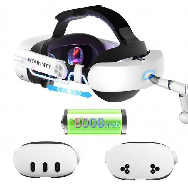 Alt view image 8 of 14 - Head Strap for Oculus Meta Quest 3/3S with Battery, Adjustable VR Accessories with One-Click Fit, Rear Cushion Dial, 24H Playtime, VR Head Strap Reduce Facial Stress for Gaming Comfort