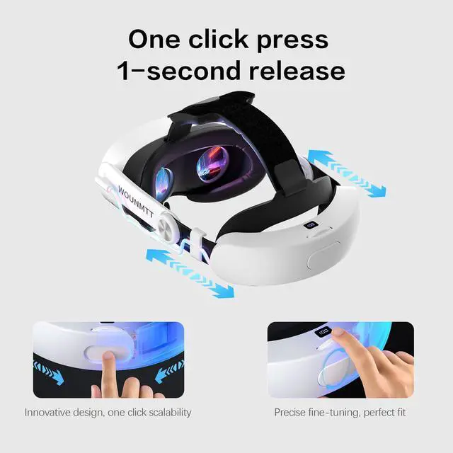 Alt view image 9 of 14 - Head Strap for Oculus Meta Quest 3/3S with Battery, Adjustable VR Accessories with One-Click Fit, Rear Cushion Dial, 24H Playtime, VR Head Strap Reduce Facial Stress for Gaming Comfort