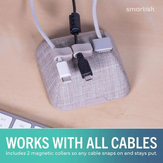 Alt view image 13 of 14 - Magnetic Cord Holder - Cable Wrangler Organizer with Magnet Clips for Charger Management on Desktop, Nightstand for USB-C + Lightning - Lightly Toasted Beige