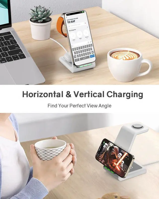 Alt view image 10 of 14 - Wireless Charging Station for Apple - 3 in 1 Wireless Charger Stand Dock Watch and Phone Charger Station for Apple Watch 11/8/7/SE/6/5/4/3/2, iPhone 17 16-12 Pro Max SE XS X, Samsung, AirPods Pro/3/2