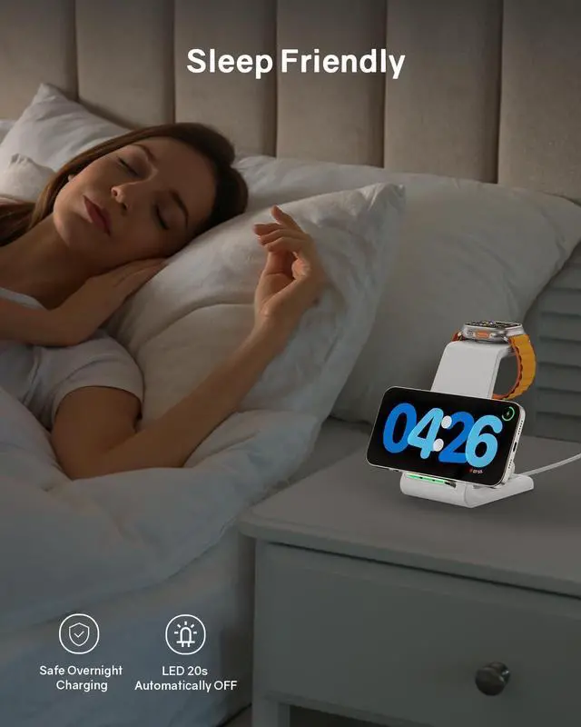 Alt view image 13 of 14 - Wireless Charging Station for Apple - 3 in 1 Wireless Charger Stand Dock Watch and Phone Charger Station for Apple Watch 11/8/7/SE/6/5/4/3/2, iPhone 17 16-12 Pro Max SE XS X, Samsung, AirPods Pro/3/2