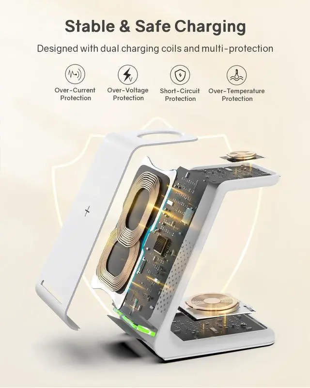 Alt view image 11 of 14 - Wireless Charging Station for Apple - 3 in 1 Wireless Charger Stand Dock Watch and Phone Charger Station for Apple Watch 11/8/7/SE/6/5/4/3/2, iPhone 17 16-12 Pro Max SE XS X, Samsung, AirPods Pro/3/2