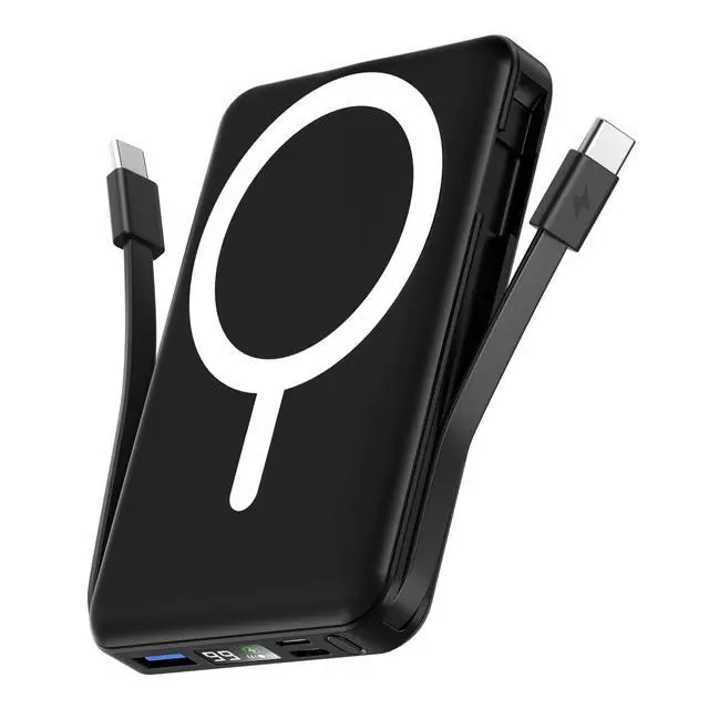 Alt view image 8 of 14 - for Magsafe Battery Pack, 10000mAh Magnetic Power Bank Built-in Double USB C Cables 20W PD Fast Charging LED Display Wireless Portable Charger for iPhone 17/16/15/14/13/12 Series-Black