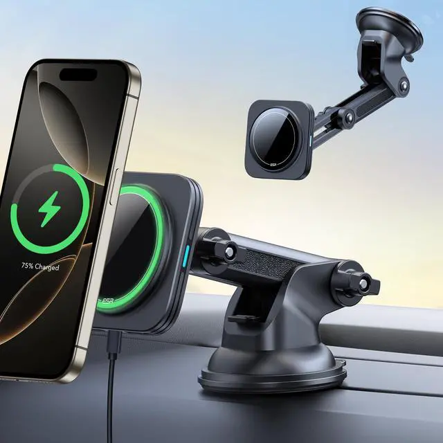 Alt view image 8 of 14 - for 15W MagSafe Car Mount Charger, for MagSafe Car Charger, Suction Cup Magnetic Wireless Car Charging, Dashboard Car Phone Mount for iPhone 17/16/15/14/13/12, S25, Pixel 10, Fast Charging