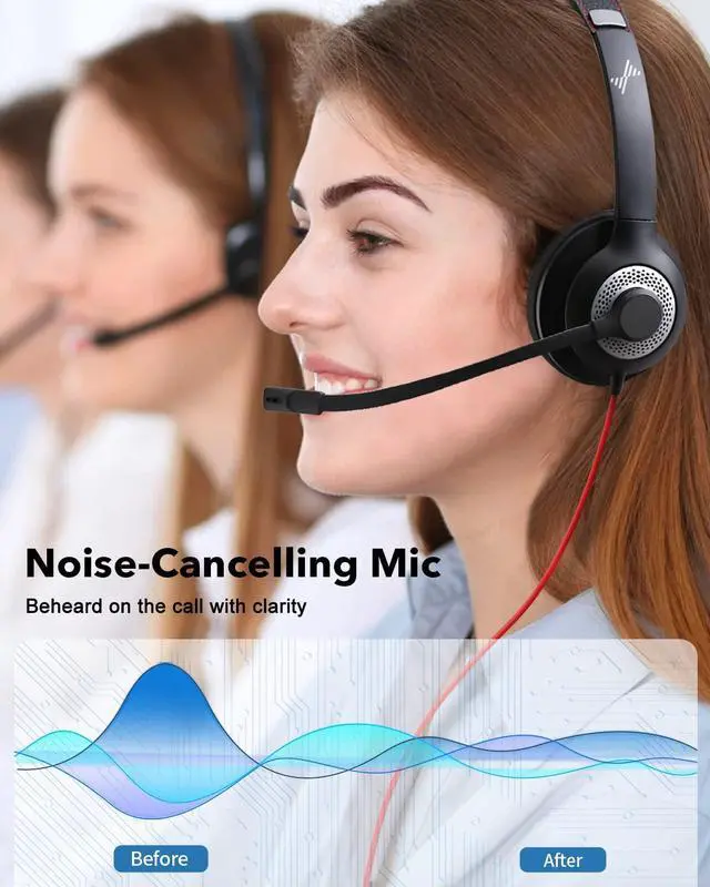 Alt view image 10 of 14 - USB Headset with Microphone for PC, On-Ear Computer Laptop Headphones with Noise Cancelling Microphone in-line Control for Home Office Online Class Skype Zoom (USB+3.5mm, Black)