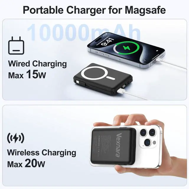 Alt view image 9 of 14 - for Magsafe Power Bank, 10000mAh Magnetic Power Bank with USB-C Cable and PD 20W USB C Fast Charging LED Display, Wireless Portable Charger for iPhone 17/16/15/14/13/12/Pro/Pro Max