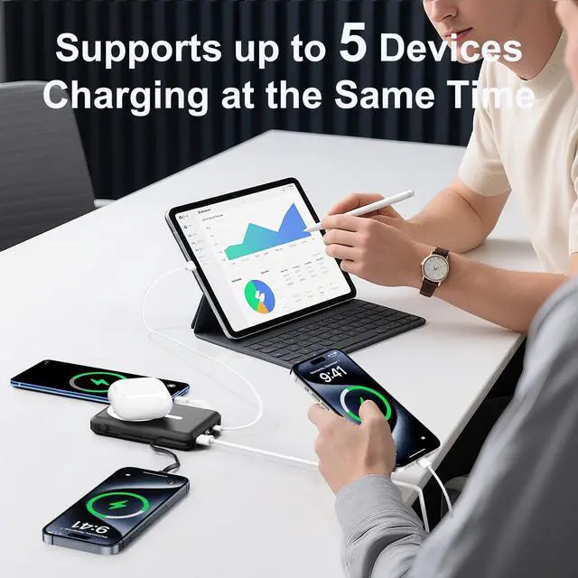 Alt view image 11 of 14 - for Magsafe Power Bank, 10000mAh Magnetic Power Bank with USB-C Cable and PD 20W USB C Fast Charging LED Display, Wireless Portable Charger for iPhone 17/16/15/14/13/12/Pro/Pro Max