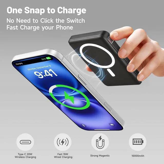 Alt view image 12 of 14 - for Magsafe Power Bank, 10000mAh Magnetic Power Bank with USB-C Cable and PD 20W USB C Fast Charging LED Display, Wireless Portable Charger for iPhone 17/16/15/14/13/12/Pro/Pro Max