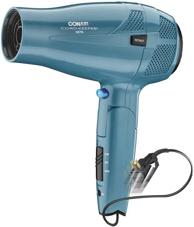 Alt view image 8 of 14 - Cord-Keeper Dryer with Folding Handle and Retractable Cord, 1875W Travel Hair Dryer, Ionic Technology, Teal