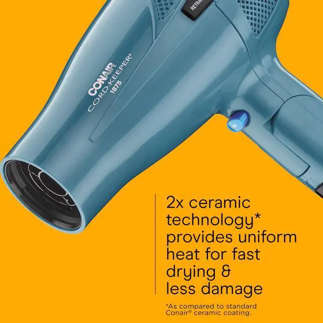 Alt view image 11 of 14 - Cord-Keeper Dryer with Folding Handle and Retractable Cord, 1875W Travel Hair Dryer, Ionic Technology, Teal