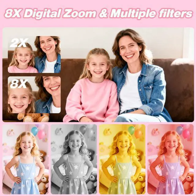 Alt view image 14 of 14 - Kids Camera Toys for 3-8 Year Old Girls Boys,Children Digital Video Camcorder Camera with Cartoon Soft Cover, Best Chritmas Birthday Festival Gift for Kids - 32G SD Card Included