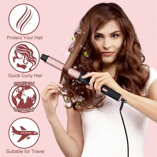 Alt view image 13 of 14 - 3 in 1 Curling Wand Set - Hair Waver Curling Iron for Women with 3 Interchangable Ceramic Beach Waves Wands 1/2 Inch to 1 1/4 Inch Fast Heating Up Hair Curler with Box (Rose, Black)