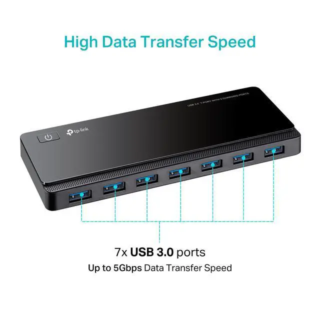 Alt view image 10 of 14 - Powered USB Hub 3.0 with 7 USB 3.0 Data Ports and 2 Smart Charging USB Ports. Compatible with Windows, Mac, Chrome & Linux OS, with Power On/Off Button, 12V/4A Power Adapter(UH720)