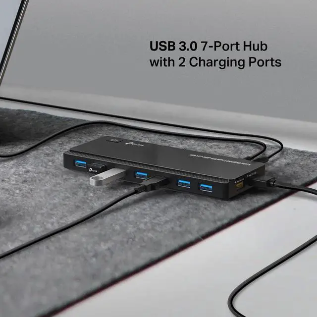 Alt view image 9 of 14 - Powered USB Hub 3.0 with 7 USB 3.0 Data Ports and 2 Smart Charging USB Ports. Compatible with Windows, Mac, Chrome & Linux OS, with Power On/Off Button, 12V/4A Power Adapter(UH720)