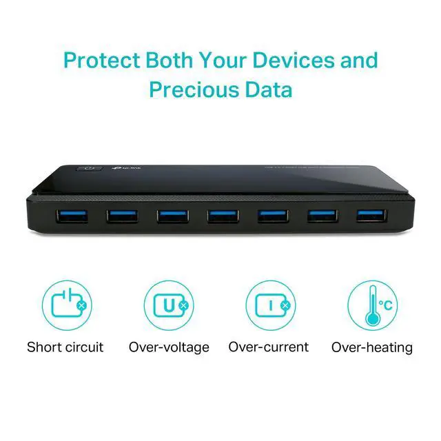 Alt view image 13 of 14 - Powered USB Hub 3.0 with 7 USB 3.0 Data Ports and 2 Smart Charging USB Ports. Compatible with Windows, Mac, Chrome & Linux OS, with Power On/Off Button, 12V/4A Power Adapter(UH720)