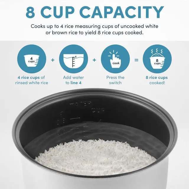 Alt view image 10 of 12 - Housewares 8-Cup (Cooked) (4-Cup UNCOOKED) Cool Touch Rice Cooker (ARC-914S)