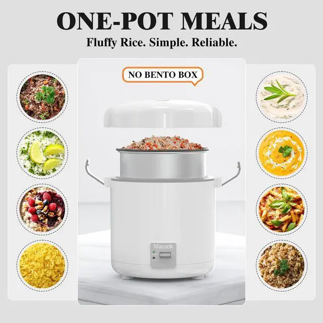 Alt view image 9 of 14 - Rice Cooker Small 1-1.5 Cups Uncooked(3 Cups Cooked), Mini Rice Cooker with Removable Nonstick Pot, One Touch&Keep Warm Function, Travel Rice Cooker for Soup Grain Oatmeal Veggie, White