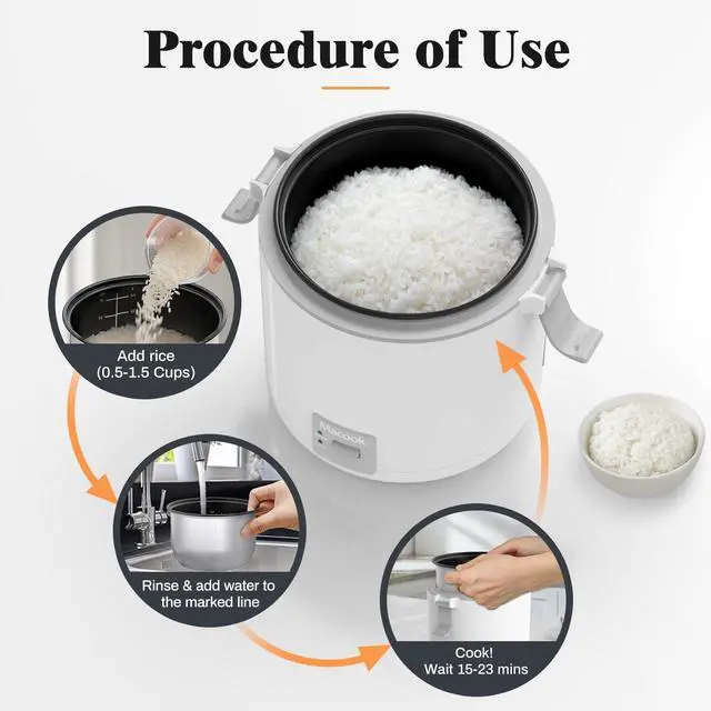 Alt view image 12 of 14 - Rice Cooker Small 1-1.5 Cups Uncooked(3 Cups Cooked), Mini Rice Cooker with Removable Nonstick Pot, One Touch&Keep Warm Function, Travel Rice Cooker for Soup Grain Oatmeal Veggie, White