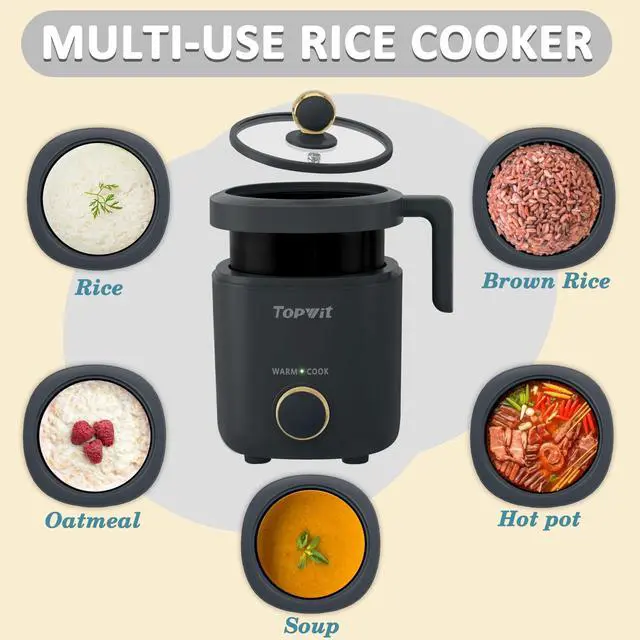 Alt view image 11 of 14 - Rice Cooker Small, Mini Rice Cooker 2 Cups Uncooked, 1.2L Portable Rice Maker with Non-stick Coating, BPA Free, One Touch & Keep Warm Function, Grey