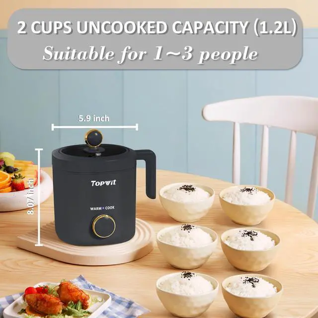 Alt view image 10 of 14 - Rice Cooker Small, Mini Rice Cooker 2 Cups Uncooked, 1.2L Portable Rice Maker with Non-stick Coating, BPA Free, One Touch & Keep Warm Function, Grey