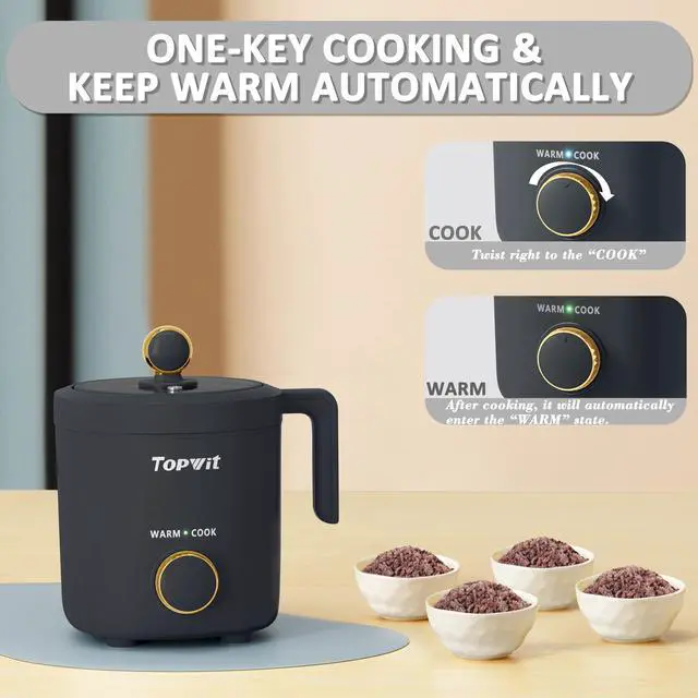 Alt view image 12 of 14 - Rice Cooker Small, Mini Rice Cooker 2 Cups Uncooked, 1.2L Portable Rice Maker with Non-stick Coating, BPA Free, One Touch & Keep Warm Function, Grey
