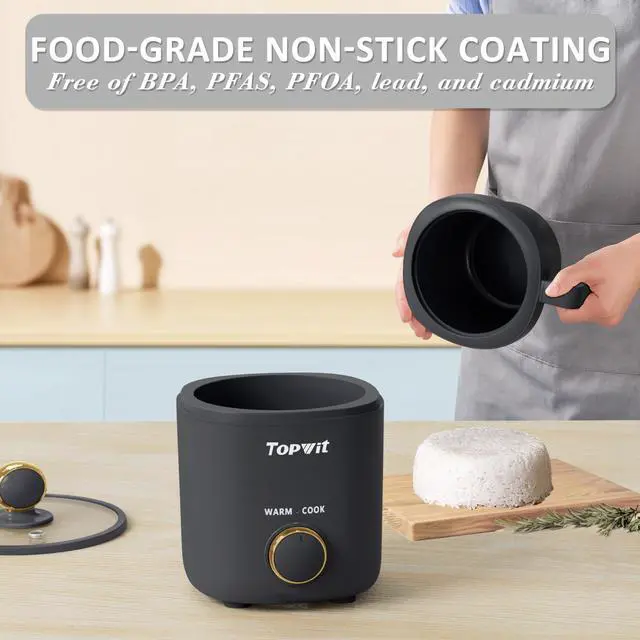Alt view image 13 of 14 - Rice Cooker Small, Mini Rice Cooker 2 Cups Uncooked, 1.2L Portable Rice Maker with Non-stick Coating, BPA Free, One Touch & Keep Warm Function, Grey
