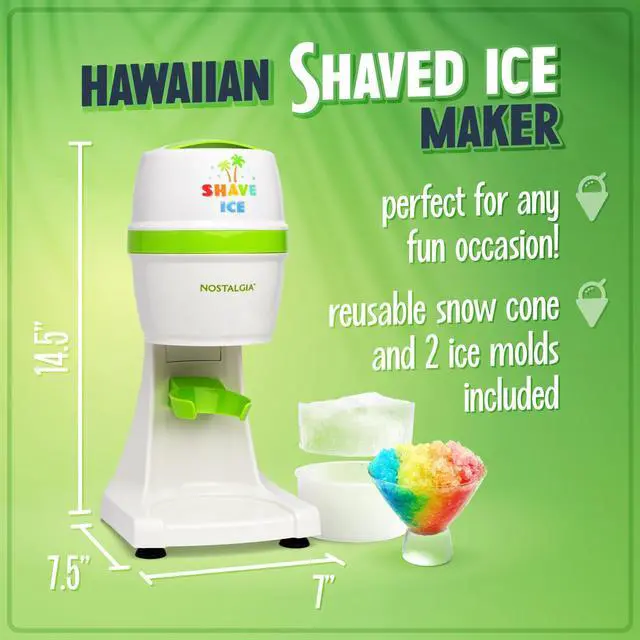 Alt view image 9 of 14 - Snow Cone Shaved Retro Table-Top Slushie Machine - Includes 1 Reusable Plastic Cup and Ice Molds, White, Green