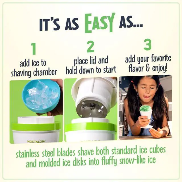 Alt view image 11 of 14 - Snow Cone Shaved Retro Table-Top Slushie Machine - Includes 1 Reusable Plastic Cup and Ice Molds, White, Green