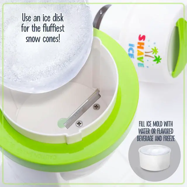 Alt view image 12 of 14 - Snow Cone Shaved Retro Table-Top Slushie Machine - Includes 1 Reusable Plastic Cup and Ice Molds, White, Green