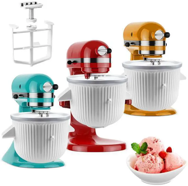 Alt view image 8 of 14 - Ice Cream Maker Attachment for KitchenAid Stand Mixer, Ice Cream Bowl Compatible with 4.5Qt and Larger Stand Mixers, Ice Cream & Sorbet Gelato Maker Attachment, 2 Quart, White