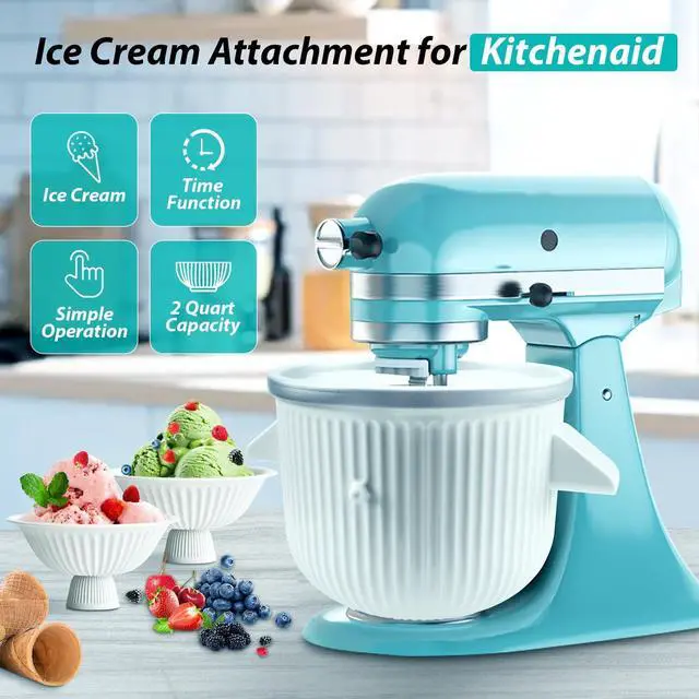 Alt view image 9 of 14 - Ice Cream Maker Attachment for KitchenAid Stand Mixer, Ice Cream Bowl Compatible with 4.5Qt and Larger Stand Mixers, Ice Cream & Sorbet Gelato Maker Attachment, 2 Quart, White