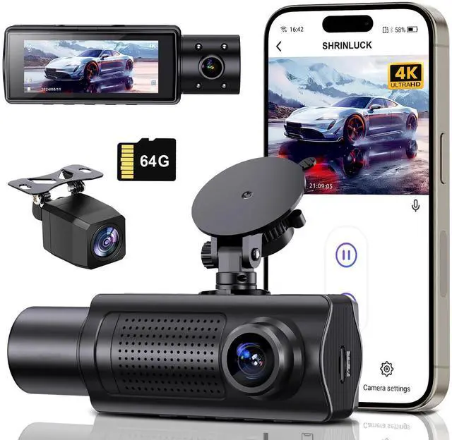 Alt view image 8 of 14 - 4K+1080P+1080P 5.8GHz WiFi Dash Cam Front and Rear Inside, Free 64G SD Card, 4K UHD 3 Channel Dash Camera for Cars, 360° All Sides Dashcam, G-Sensor, Night Vision, WDR, 24H Parking Monitor