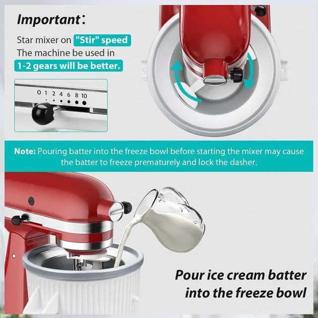 Alt view image 11 of 14 - Ice Cream Maker Attachment for KitchenAid Stand Mixer, Ice Cream Bowl Compatible with 4.5Qt and Larger Stand Mixers, Ice Cream & Sorbet Gelato Maker Attachment, 2 Quart, White