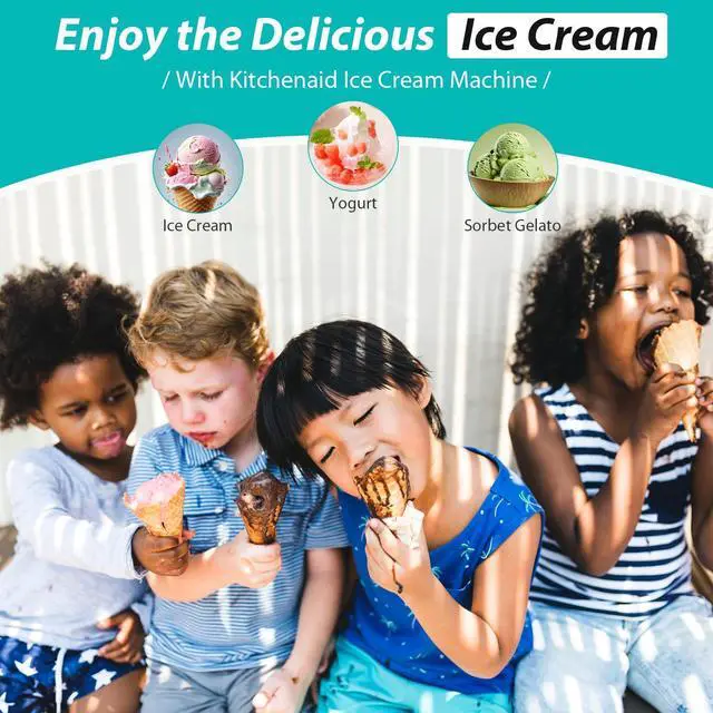 Alt view image 14 of 14 - Ice Cream Maker Attachment for KitchenAid Stand Mixer, Ice Cream Bowl Compatible with 4.5Qt and Larger Stand Mixers, Ice Cream & Sorbet Gelato Maker Attachment, 2 Quart, White