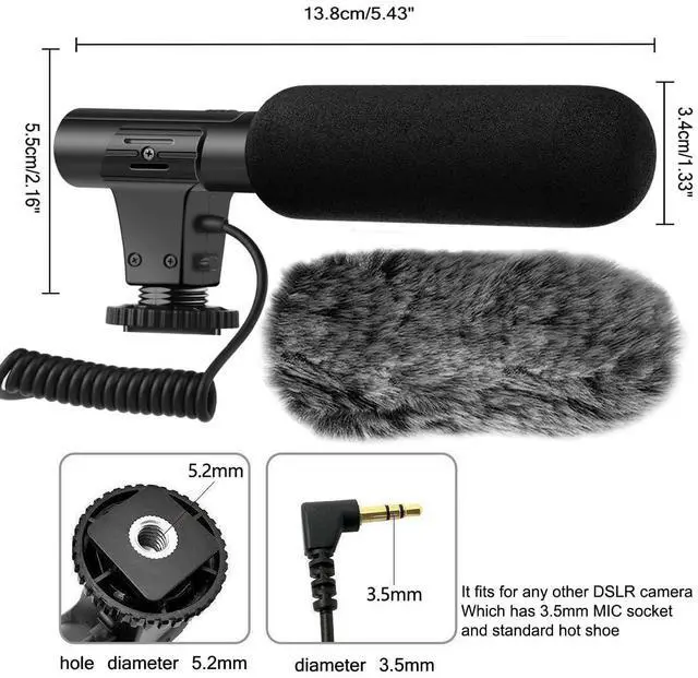 Alt view image 9 of 12 - Camera Microphone, Video Microphone for DSLR Close Interview Shotgun Mic for Canon Nikon Sony Fuji Mic with Windscreen, Compatible with Camera with 3.5mm (1/8") TRS Plug