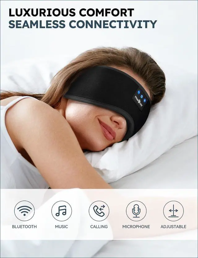 Alt view image 9 of 14 - Sleep Headphones, Bluetooth 5.4 Sleep Mask Headband Headphones Sleeping Eye Mask, Wireless Music Earbuds Earphones with HD Stereo Speakers for Side Sleepers, Cool Gadgets Unique Gift