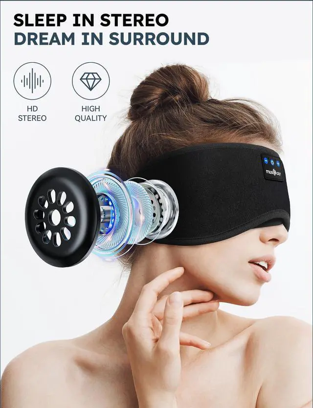 Alt view image 11 of 14 - Sleep Headphones, Bluetooth 5.4 Sleep Mask Headband Headphones Sleeping Eye Mask, Wireless Music Earbuds Earphones with HD Stereo Speakers for Side Sleepers, Cool Gadgets Unique Gift