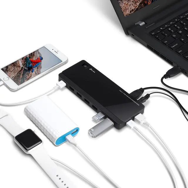 Alt view image 14 of 14 - Powered USB Hub 3.0 with 7 USB 3.0 Data Ports and 2 Smart Charging USB Ports. Compatible with Windows, Mac, Chrome & Linux OS, with Power On/Off Button, 12V/4A Power Adapter(UH720)