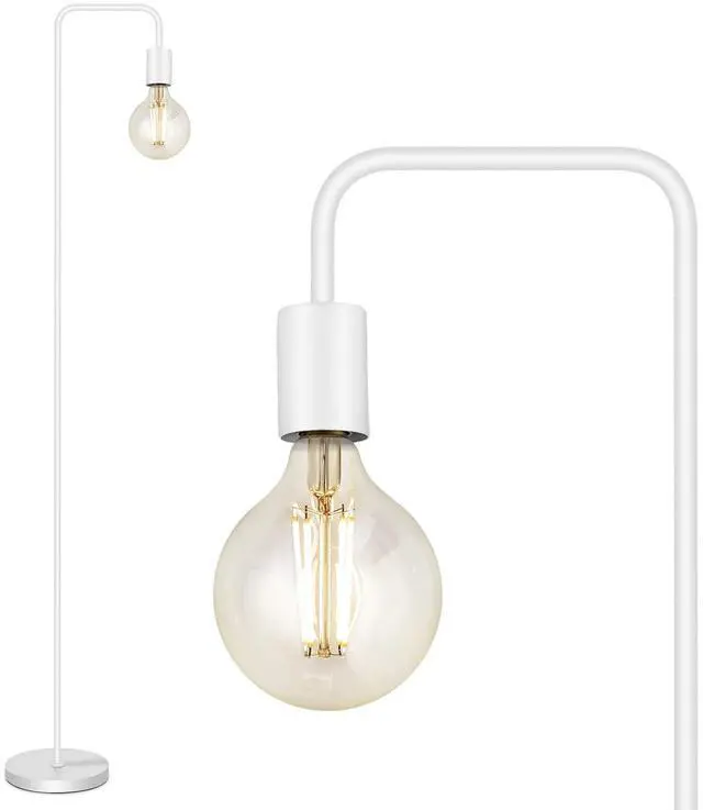 Alt view image 8 of 14 - Floor Lamp, White Industrial Floor Lamp, 63In Standing Lamp, E26 Socket, On/Off Footswitch, Whole Metal, ETL Listed, Modern Small Lamp for Bedroom, Living Room, Minimalist, Vintage, Mid-Age