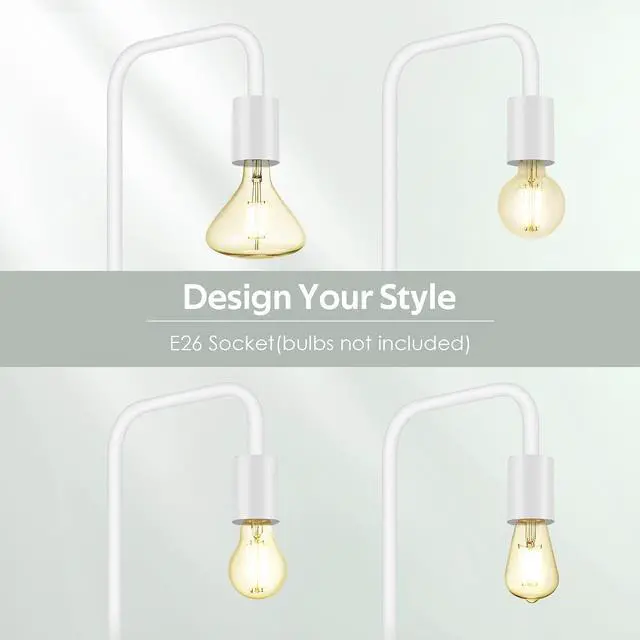 Alt view image 10 of 14 - Floor Lamp, White Industrial Floor Lamp, 63In Standing Lamp, E26 Socket, On/Off Footswitch, Whole Metal, ETL Listed, Modern Small Lamp for Bedroom, Living Room, Minimalist, Vintage, Mid-Age