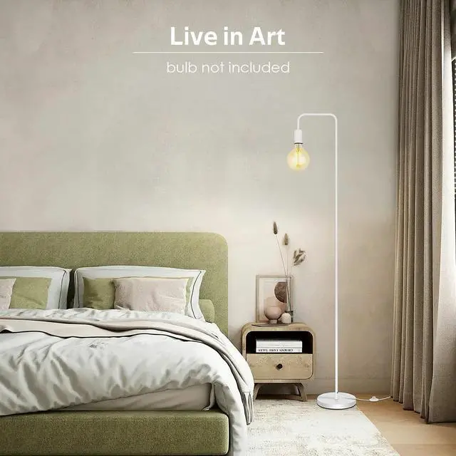 Alt view image 13 of 14 - Floor Lamp, White Industrial Floor Lamp, 63In Standing Lamp, E26 Socket, On/Off Footswitch, Whole Metal, ETL Listed, Modern Small Lamp for Bedroom, Living Room, Minimalist, Vintage, Mid-Age