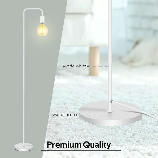 Alt view image 14 of 14 - Floor Lamp, White Industrial Floor Lamp, 63In Standing Lamp, E26 Socket, On/Off Footswitch, Whole Metal, ETL Listed, Modern Small Lamp for Bedroom, Living Room, Minimalist, Vintage, Mid-Age