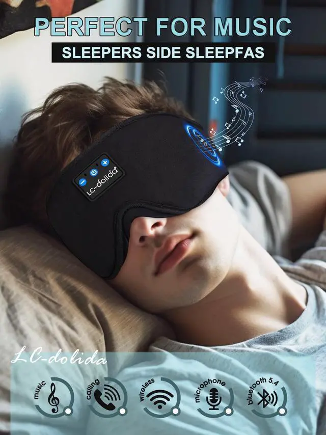 Alt view image 10 of 14 - Sleep Headphones, 3D Sleep Mask Bluetooth Wireless Music Eye Mask, Sleeping Headphones for Side Sleepers Sleep Mask with Bluetooth Headphones Ultra-Thin Stereo Speakers Perfect for Sleeping