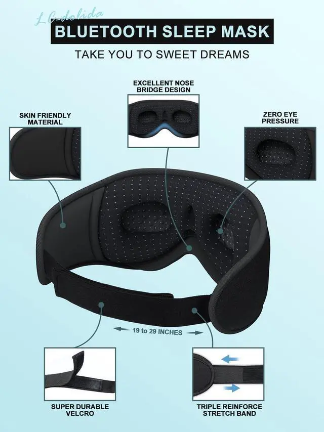 Alt view image 13 of 14 - Sleep Headphones, 3D Sleep Mask Bluetooth Wireless Music Eye Mask, Sleeping Headphones for Side Sleepers Sleep Mask with Bluetooth Headphones Ultra-Thin Stereo Speakers Perfect for Sleeping