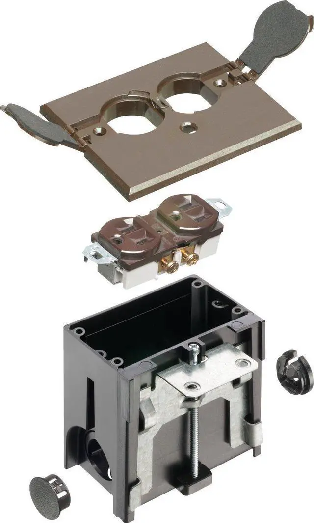 Alt view image 4 of 4 - FLBAF101BR-1 Adjustable Floor Box Kit with Outlet and Flip Plate, for Installed Floors, 1-Gang, Brown,plastic1-Pack