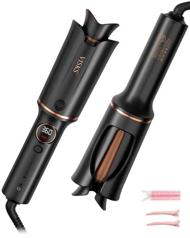 Alt view image 8 of 14 - Automatic Rotating Curling Iron V668 Pro Ceramic Hair Curler with Keratin-Coated Barrel, Digital Temperature Display, Anti-Scald, 590M Ionic, Tangle-Free, Dual Voltage, 1.5 Inch