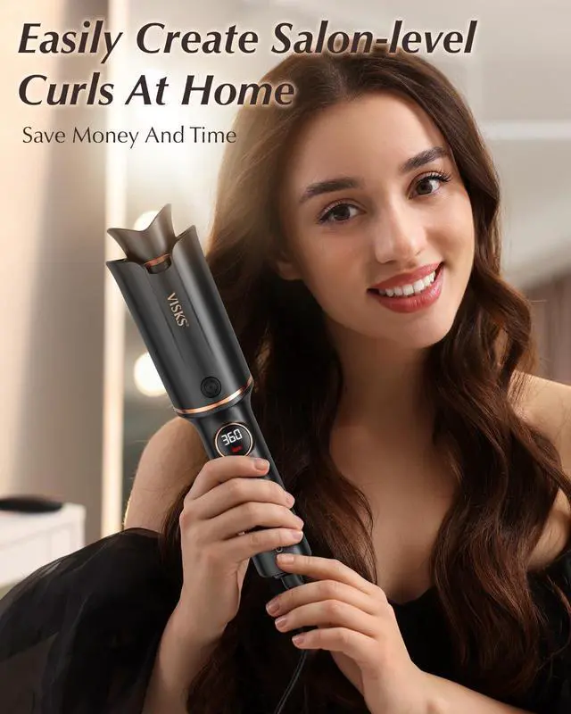 Alt view image 9 of 14 - Automatic Rotating Curling Iron V668 Pro Ceramic Hair Curler with Keratin-Coated Barrel, Digital Temperature Display, Anti-Scald, 590M Ionic, Tangle-Free, Dual Voltage, 1.5 Inch