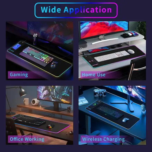 Alt view image 14 of 14 - RGB Gaming Mouse Pad with Wireless Charging 15W, Large Desk Mat 800x300x4mm, 10 Light Modes Keyboard Pad with Non-Slip Rubber Base, Waterproof Mousepad for Gaming PC MacBook Laptop