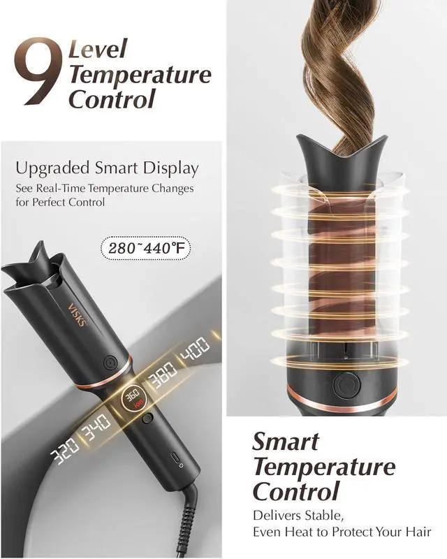 Alt view image 11 of 14 - Automatic Rotating Curling Iron V668 Pro Ceramic Hair Curler with Keratin-Coated Barrel, Digital Temperature Display, Anti-Scald, 590M Ionic, Tangle-Free, Dual Voltage, 1.5 Inch